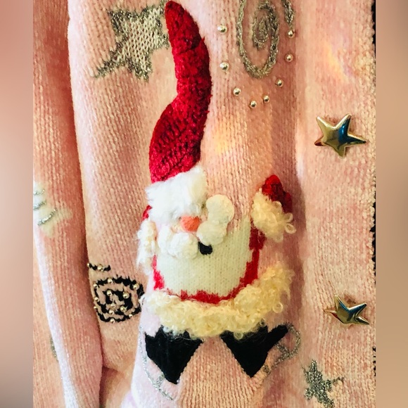BEREK Pink Cardigan with Santa and White Fur Accents - Picture 4 of 16